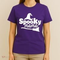 Spooky Mama Witch Broom Halloween T-Shirt thumb 4