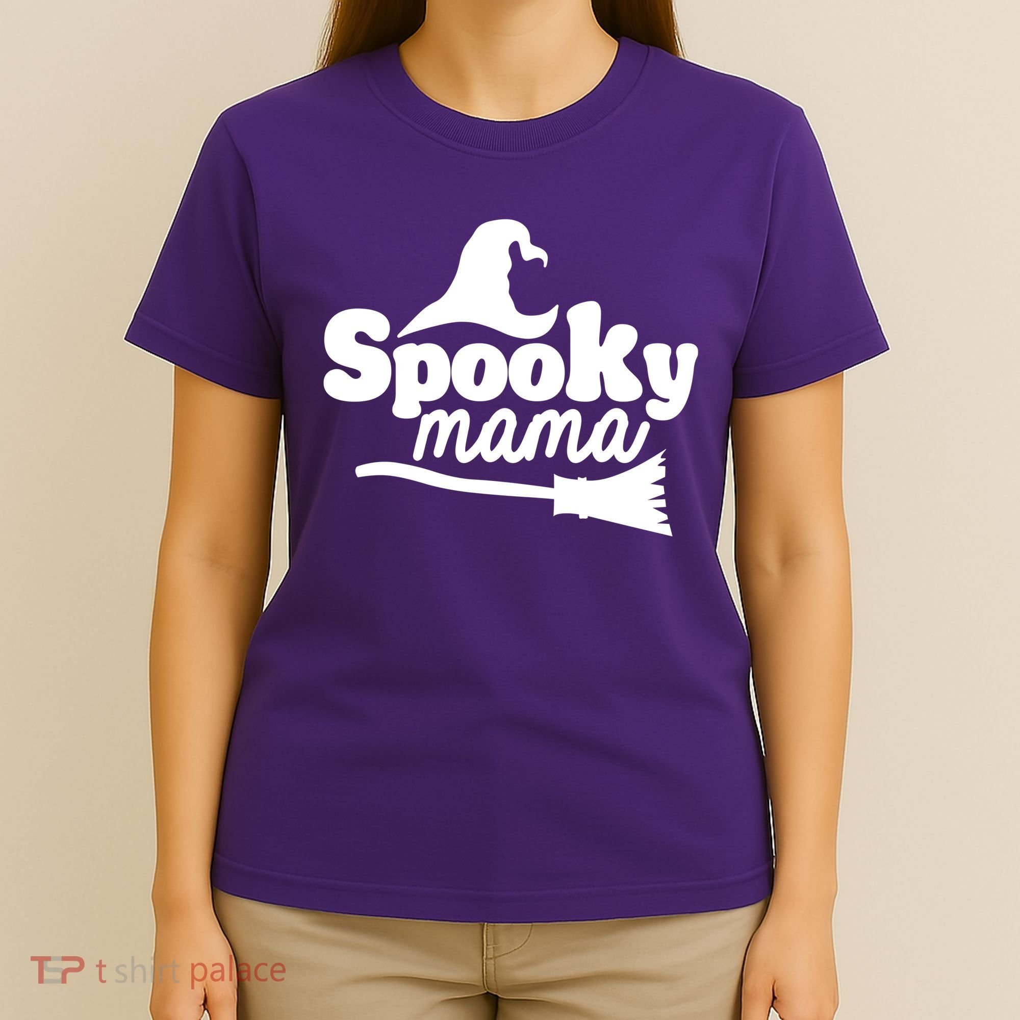 Spooky Mama Witch Broom Halloween T-Shirt