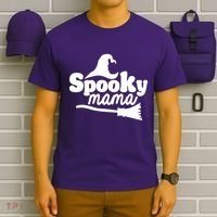 Spooky Mama Witch Broom Halloween T-Shirt thumb 6