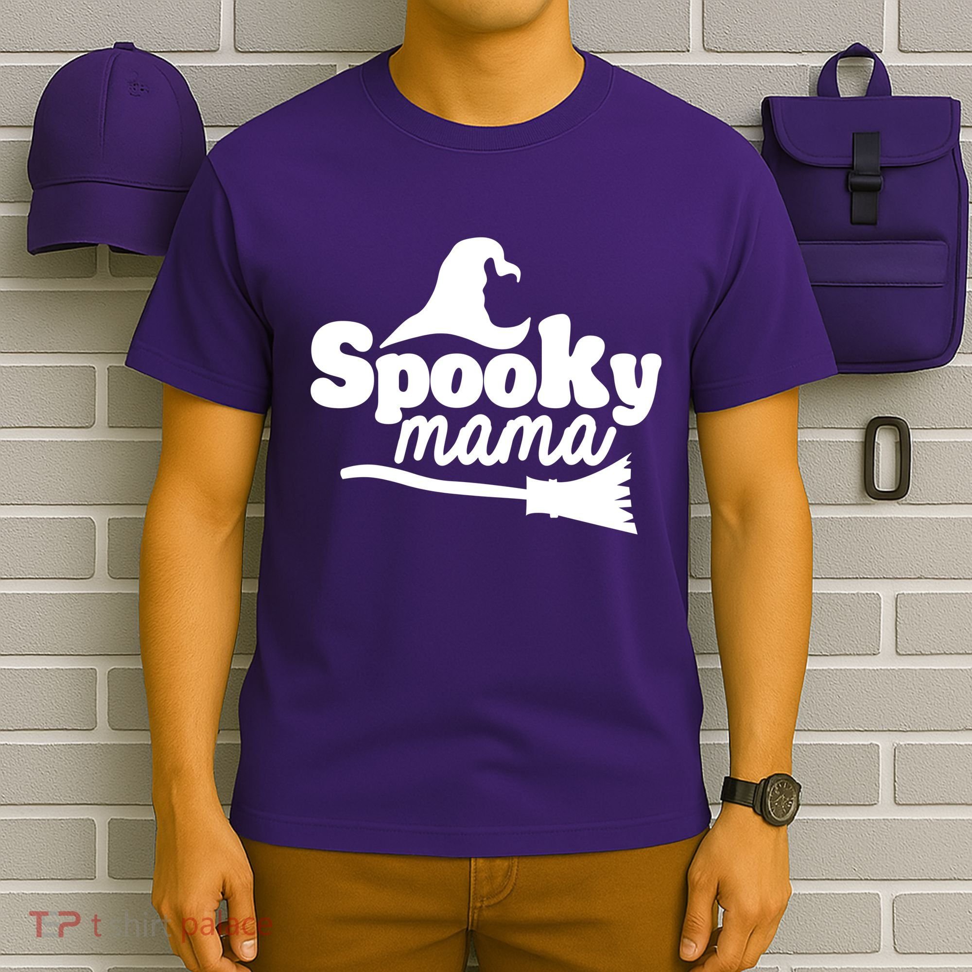 Spooky Mama Witch Broom Halloween T-Shirt