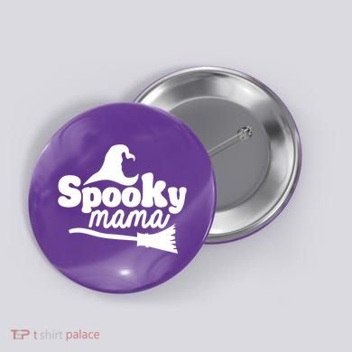 Spooky Mama Witch Broom Halloween Button