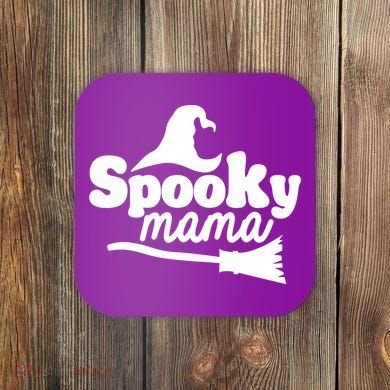 Spooky Mama Witch Broom Halloween Coaster