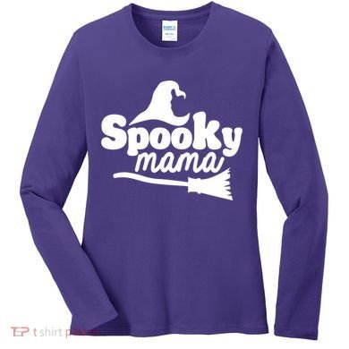 Spooky Mama Witch Broom Halloween Women's Long Sleeve Shirt