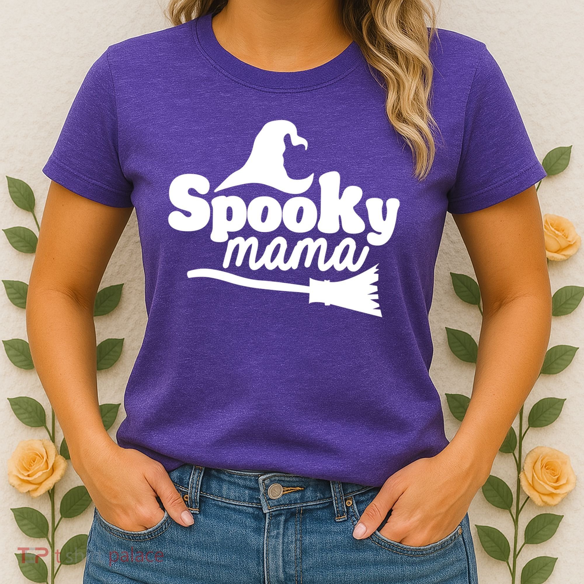 Spooky Mama Witch Broom Halloween Women's T-Shirt