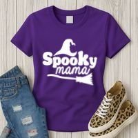 Spooky Mama Witch Broom Halloween Women's T-Shirt thumb 3