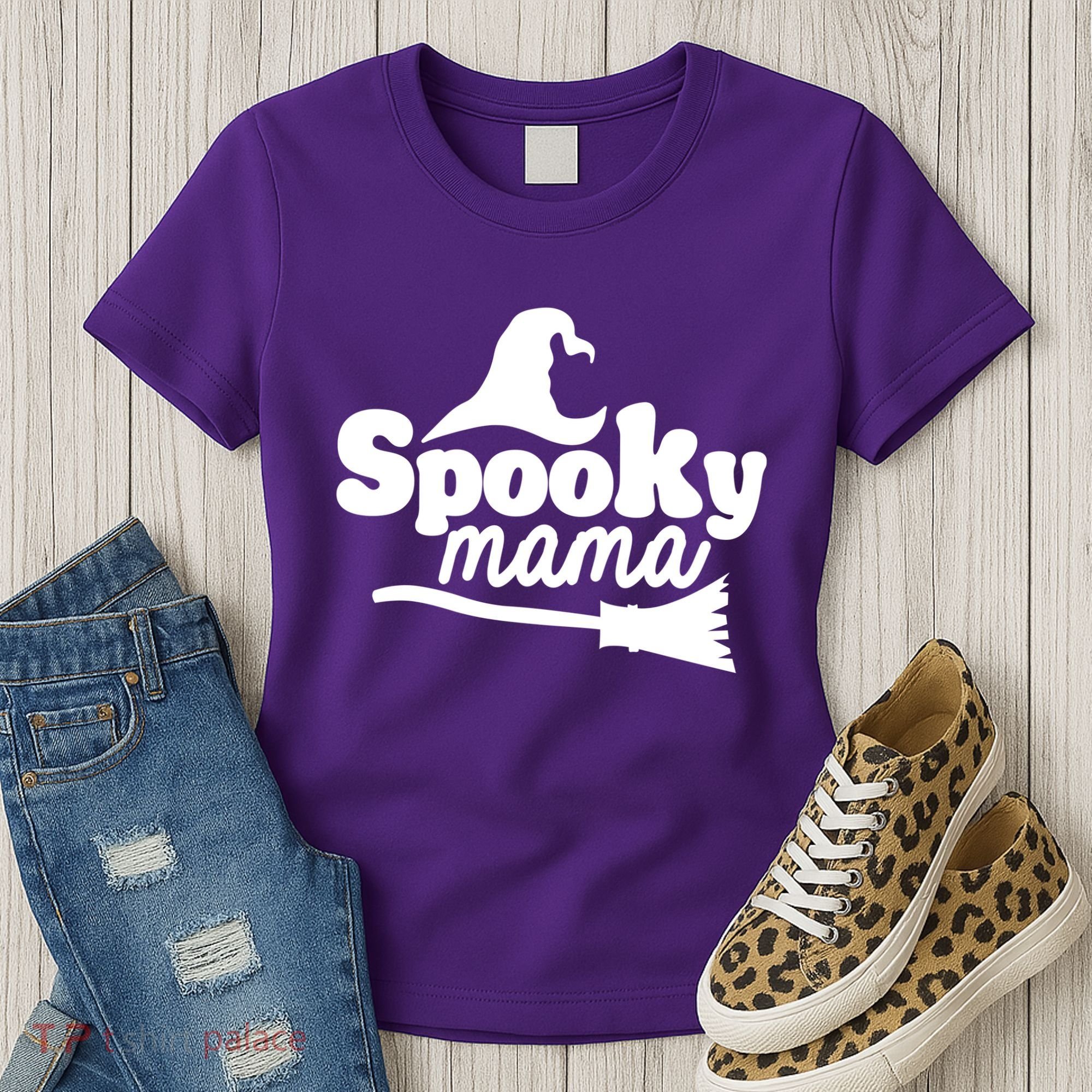 Spooky Mama Witch Broom Halloween Women's T-Shirt