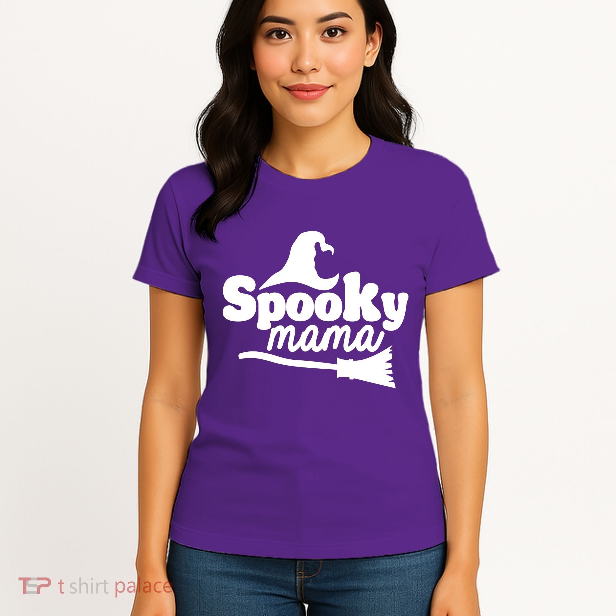 Spooky Mama Witch Broom Halloween Women's T-Shirt