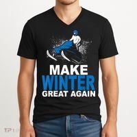 Snowmobile Make Winter Great Again Snowmobiling Gifts V-Neck T-Shirt thumb 2