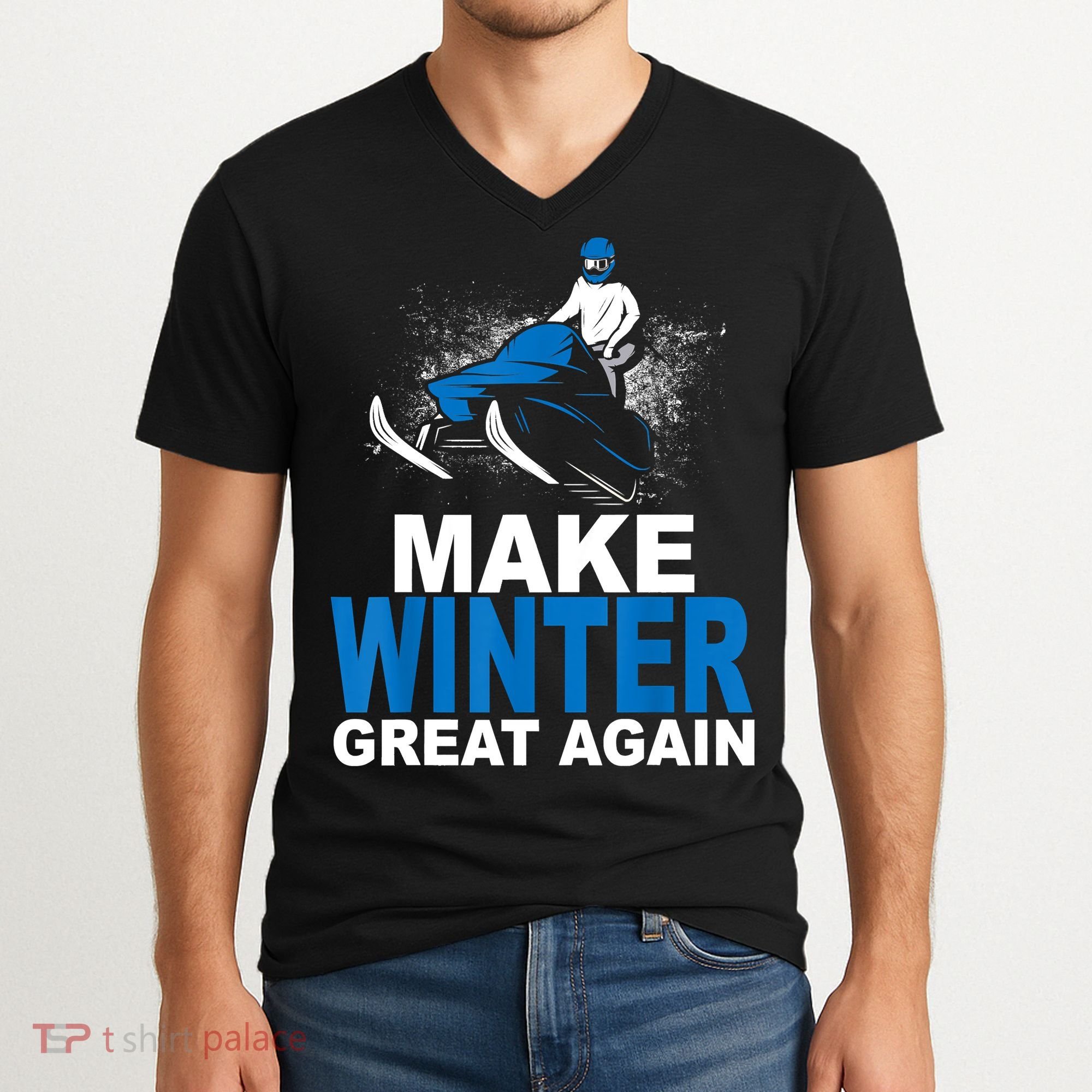 Snowmobile Make Winter Great Again Snowmobiling Gifts V-Neck T-Shirt
