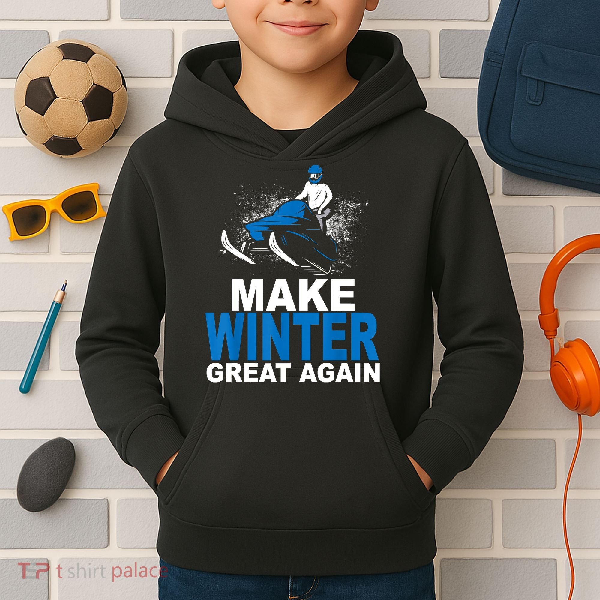 Snowmobile Make Winter Great Again Snowmobiling Gifts Kids Hoodie