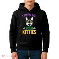 Show Me Your Kitties Funny Mardi Gras Carnival Kids Hoodie thumb 4