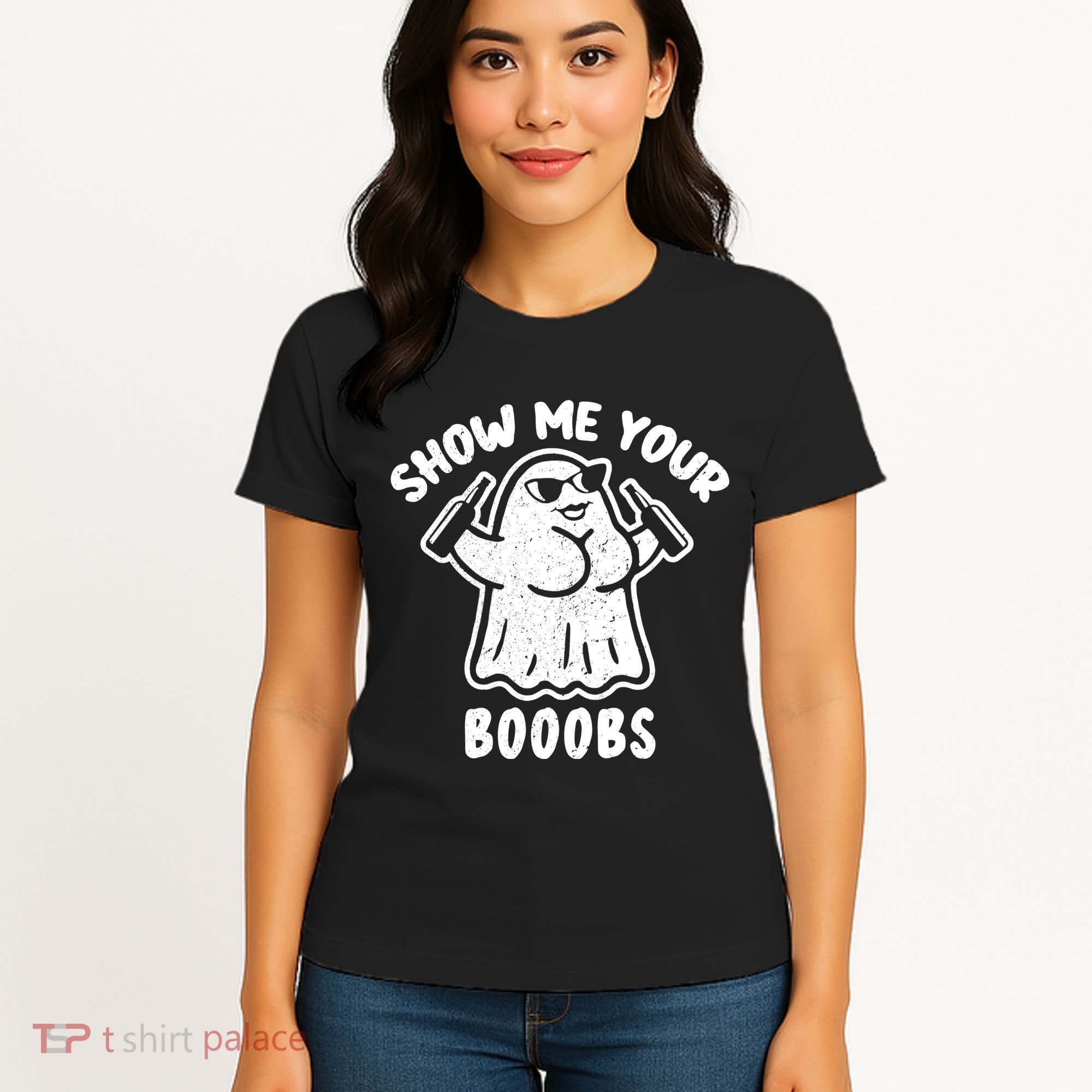 Show Me Your Booobs Funny Dumb Ghost Women's T-Shirt