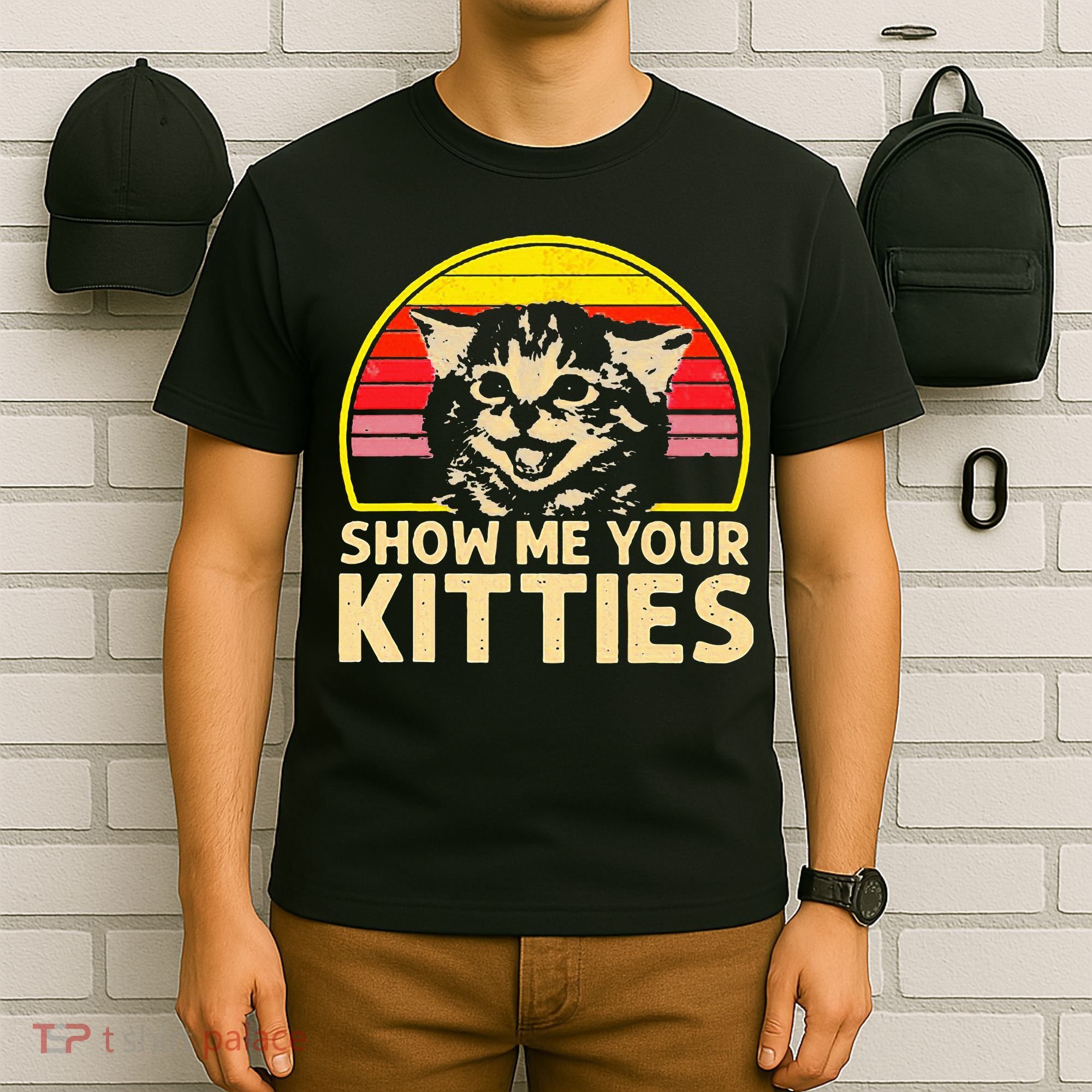 Show Me Your Kitties Cat Lover Retro Vintage Sunset T-Shirt