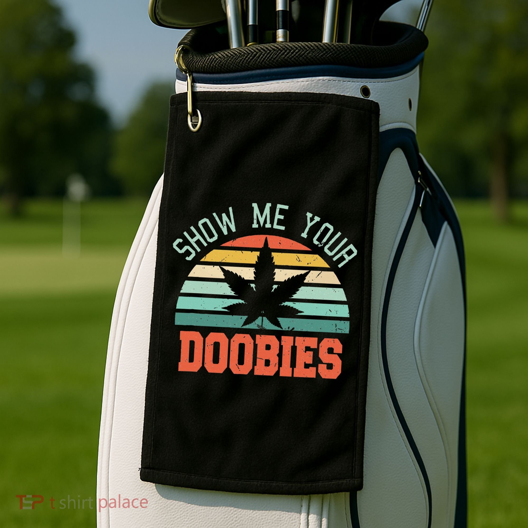 Show Me Your Doobies Weed Gift Funny Marijuana Bud Stoner Golf Towel