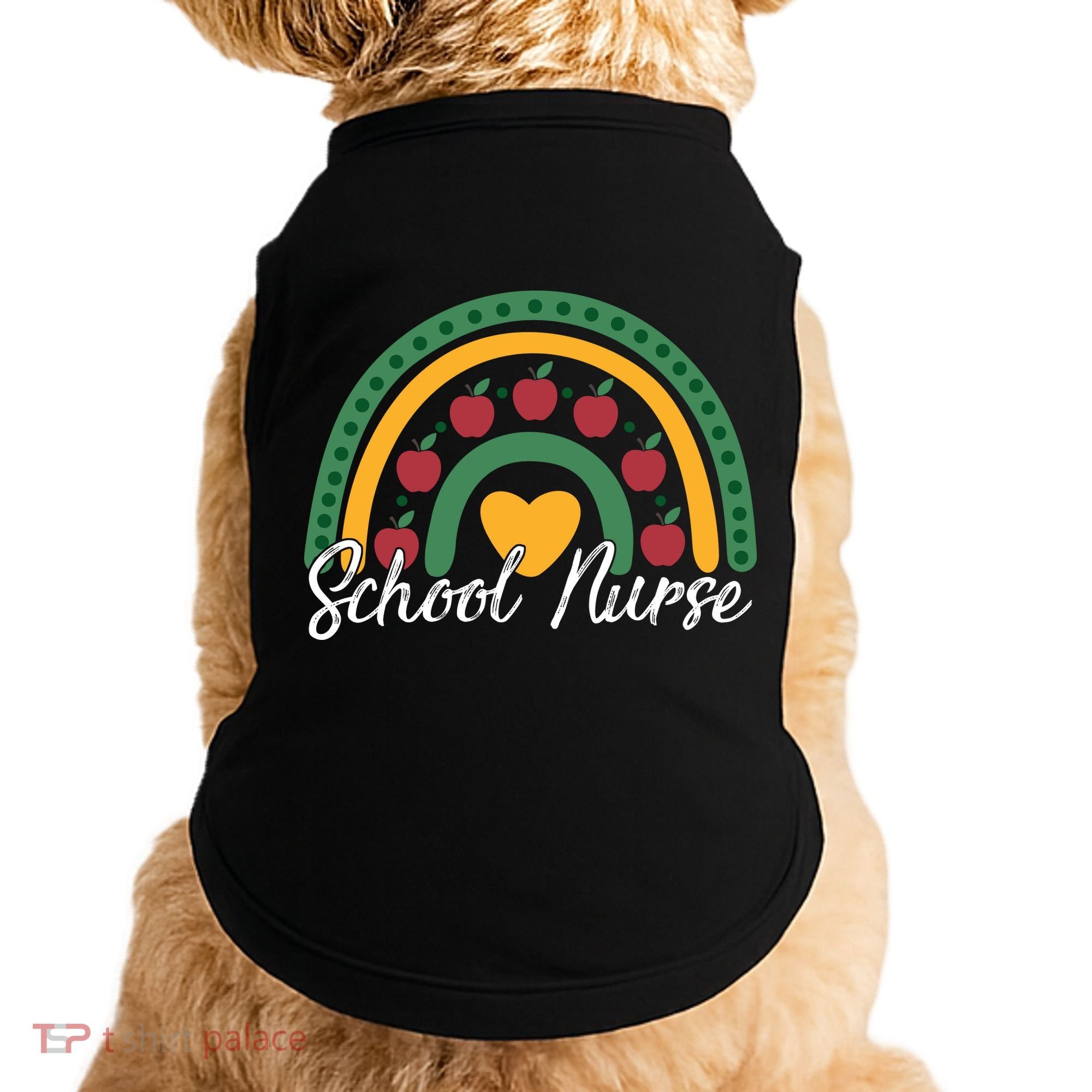 School Nurse Apple Rainbow Heart Doggie Tank