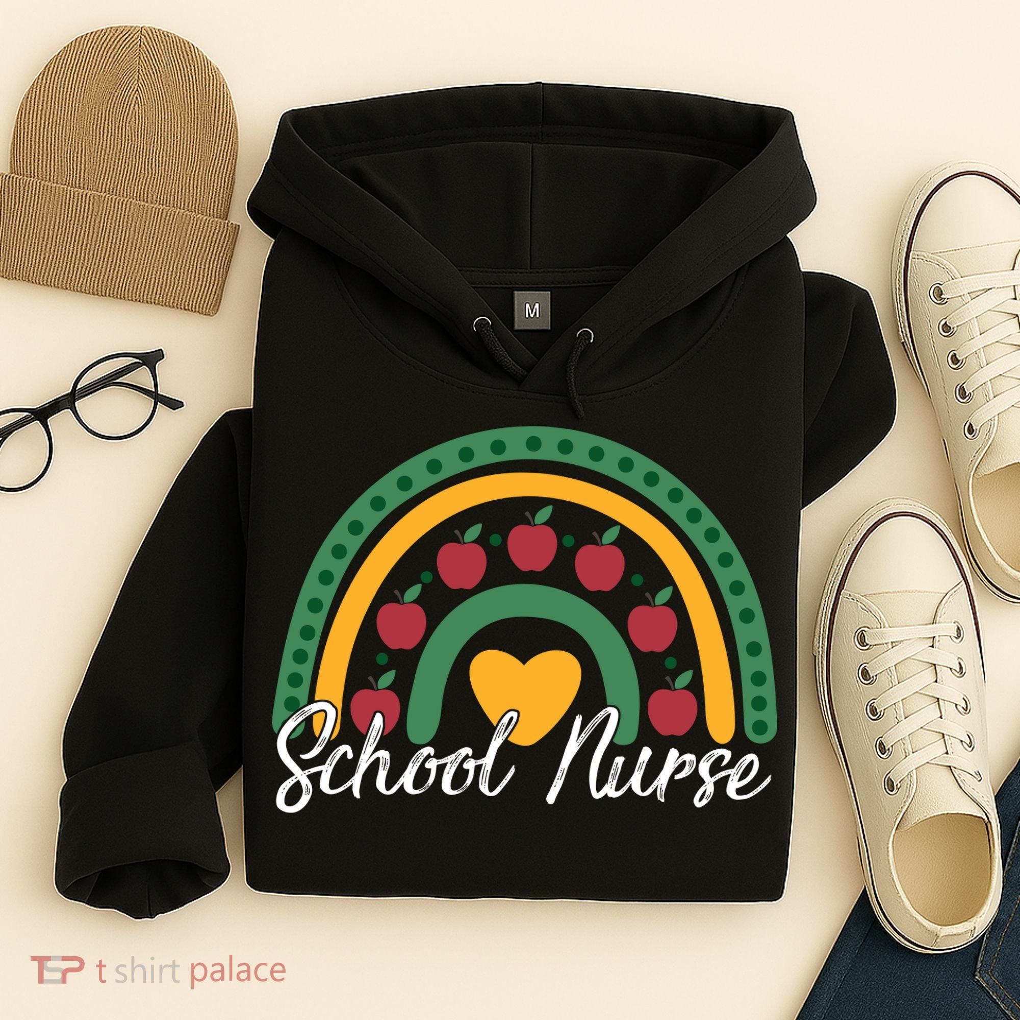School Nurse Apple Rainbow Heart Hoodie