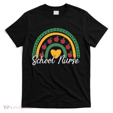 School Nurse Apple Rainbow Heart T-Shirt