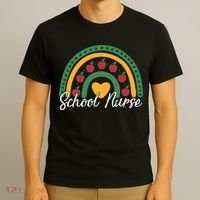School Nurse Apple Rainbow Heart T-Shirt thumb 3