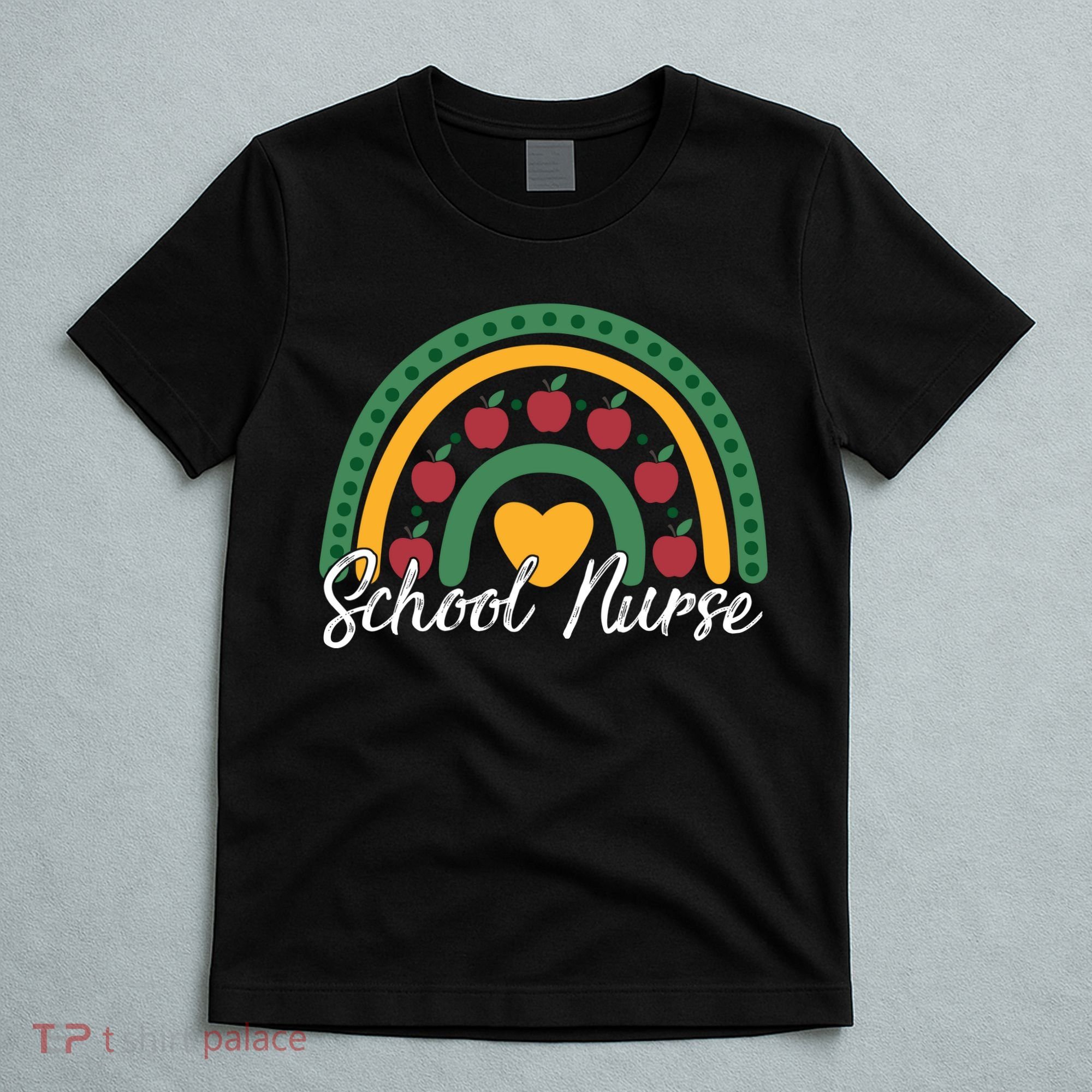 School Nurse Apple Rainbow Heart T-Shirt