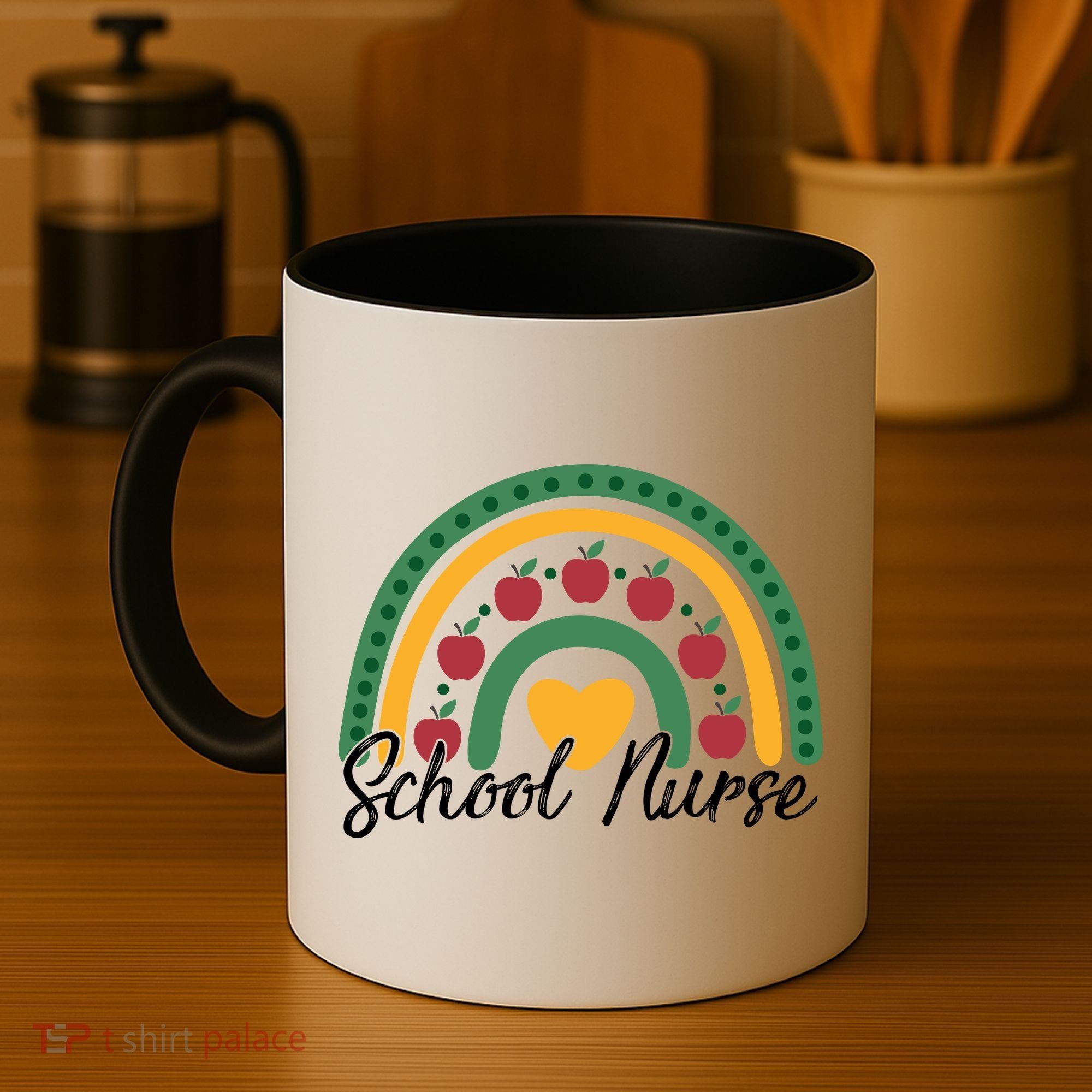 School Nurse Apple Rainbow Heart Coffee Mug