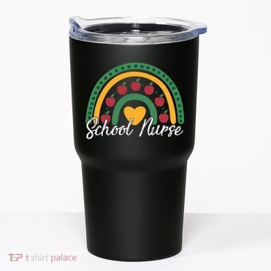 School Nurse Apple Rainbow Heart Tumbler
