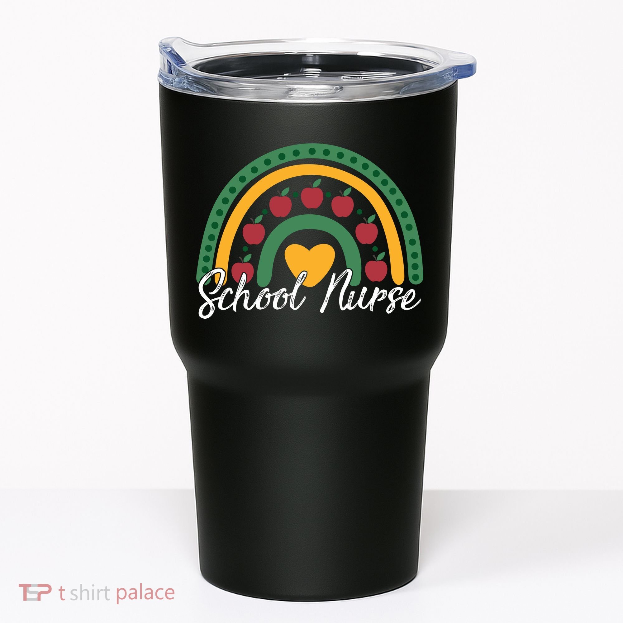 School Nurse Apple Rainbow Heart Tumbler