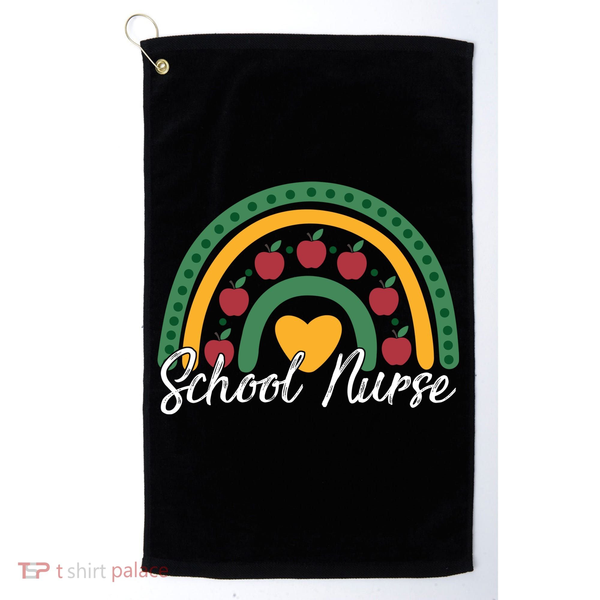 School Nurse Apple Rainbow Heart Golf Towel