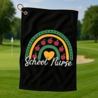 School Nurse Apple Rainbow Heart Golf Towel thumb 1