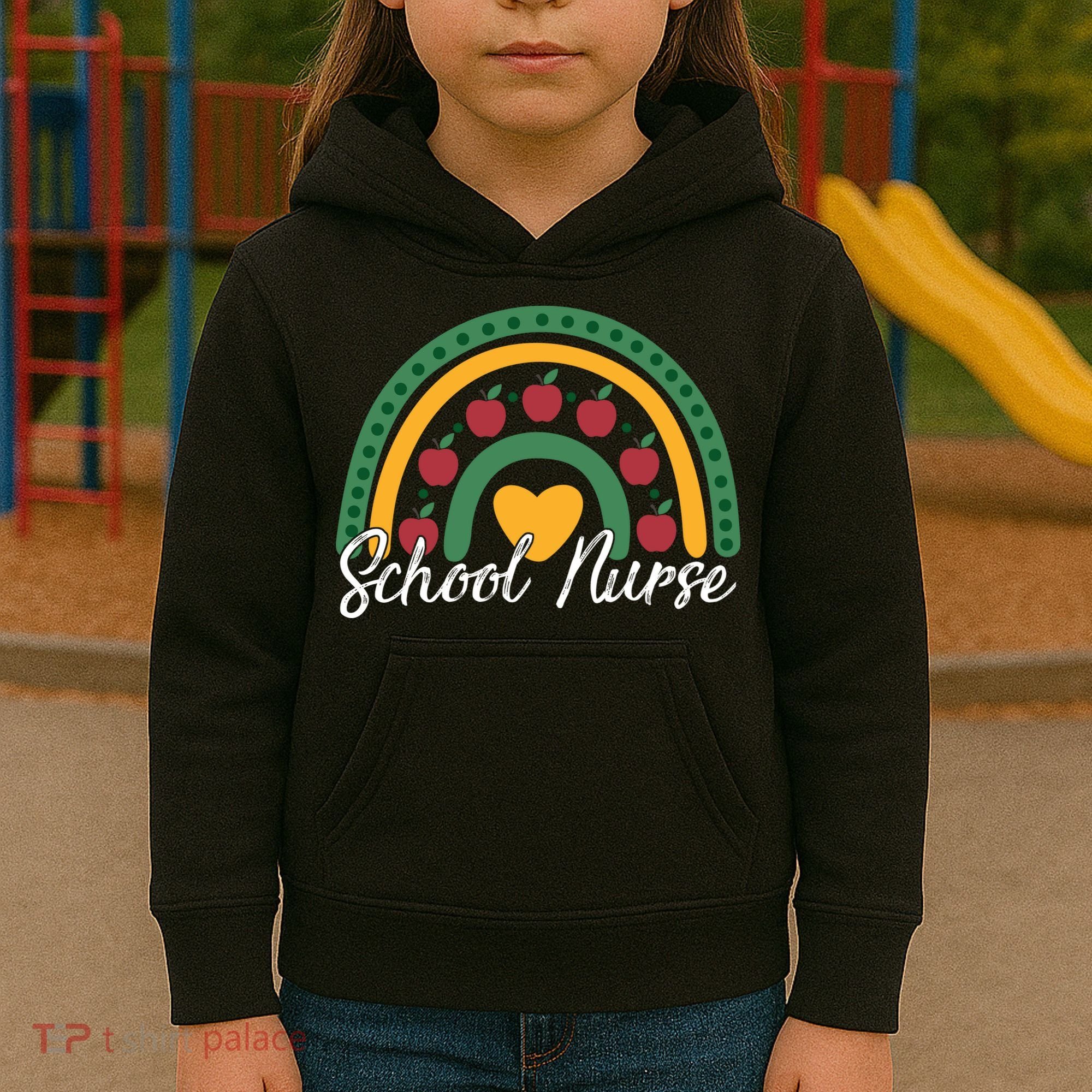 School Nurse Apple Rainbow Heart Kids Hoodie