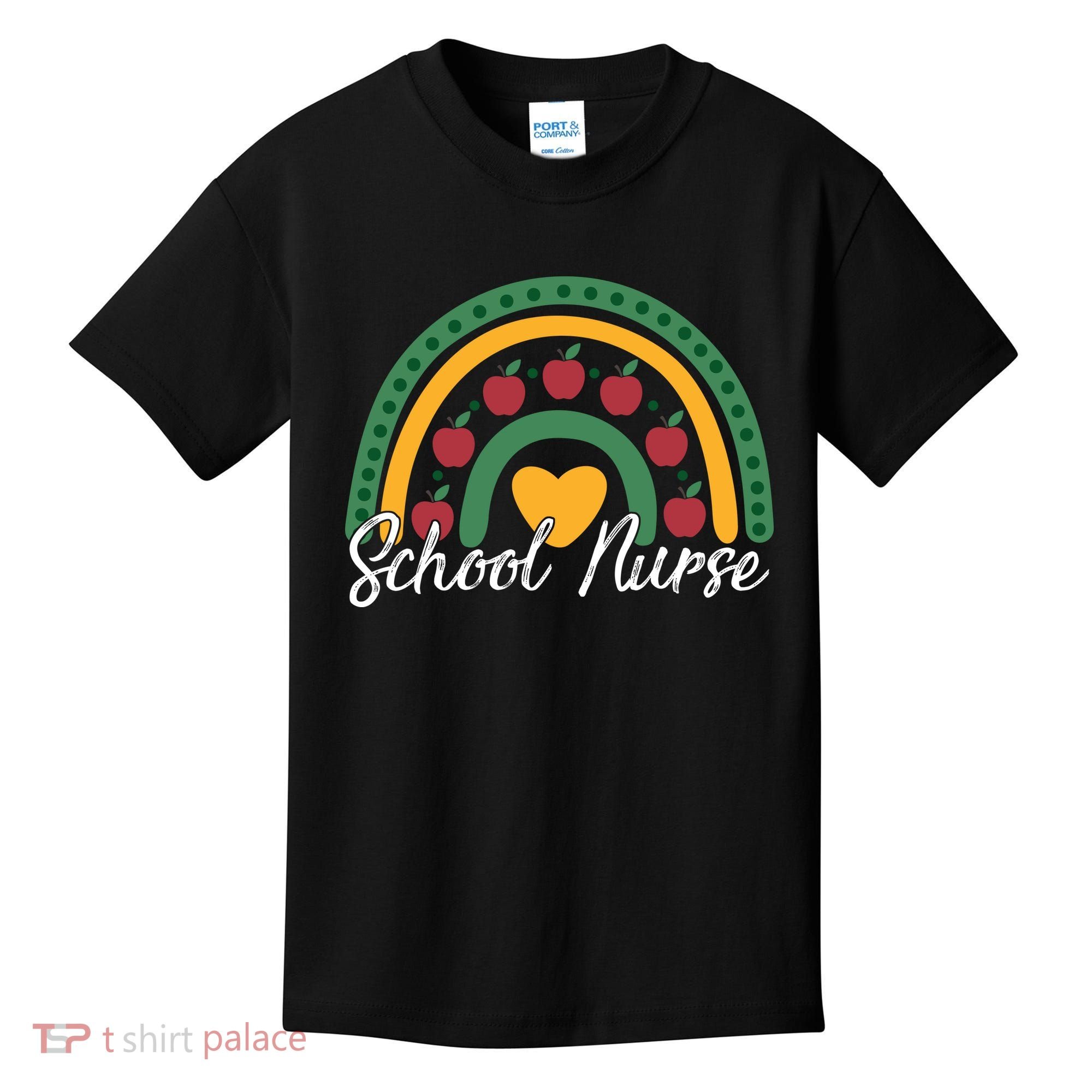 School Nurse Apple Rainbow Heart Kids T-Shirt