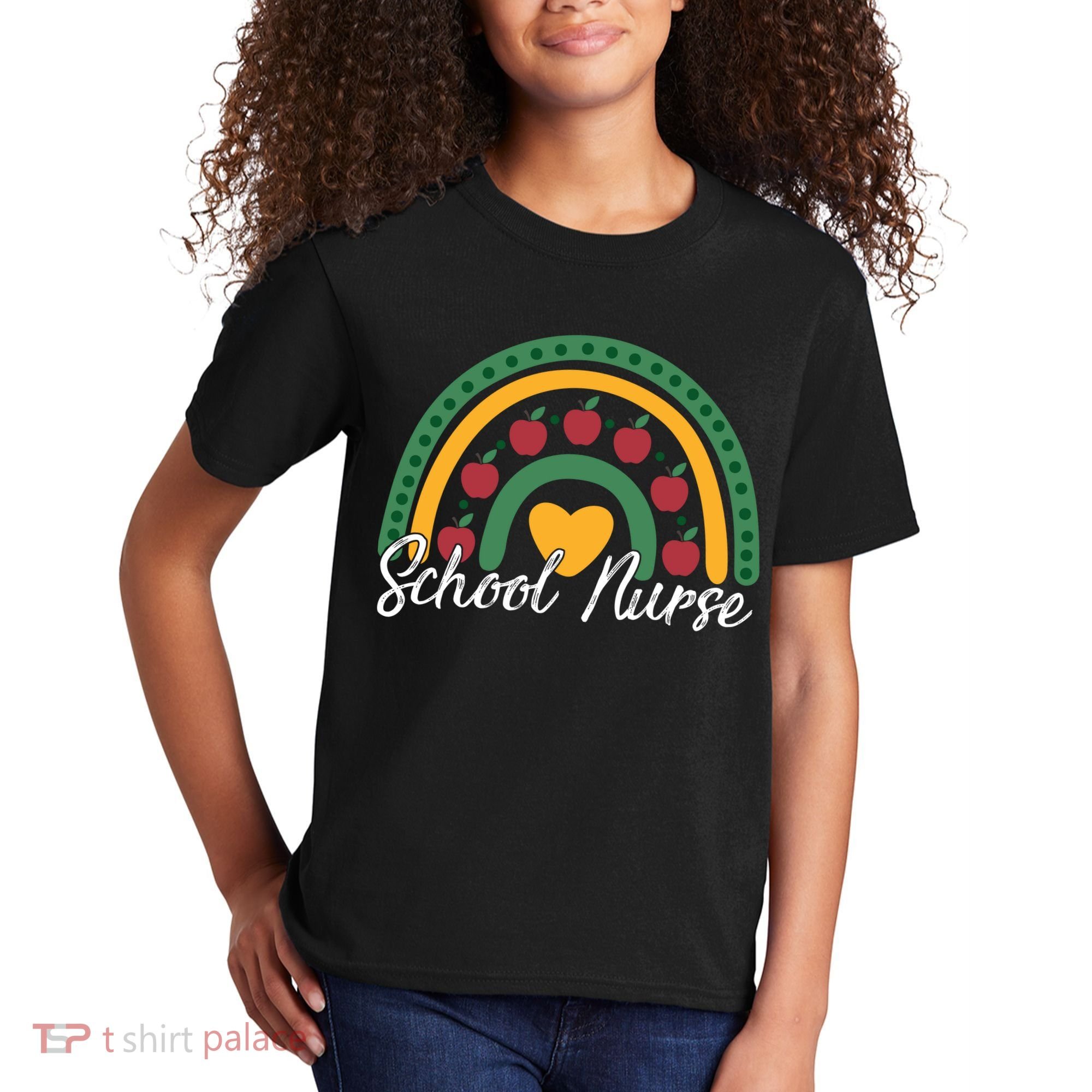 School Nurse Apple Rainbow Heart Kids T-Shirt