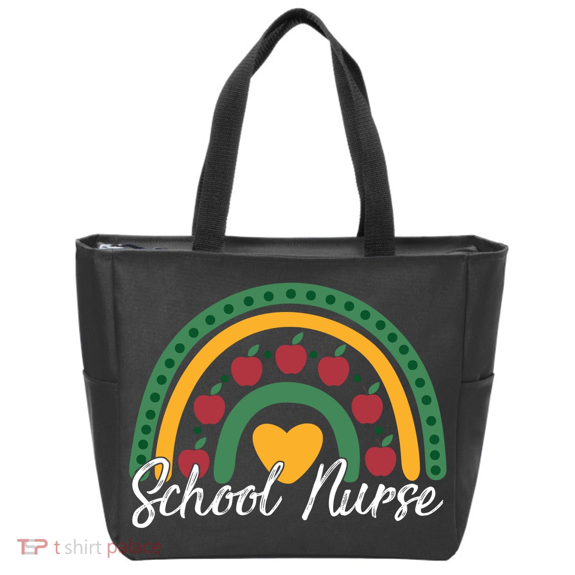 School Nurse Apple Rainbow Heart Tote Bag