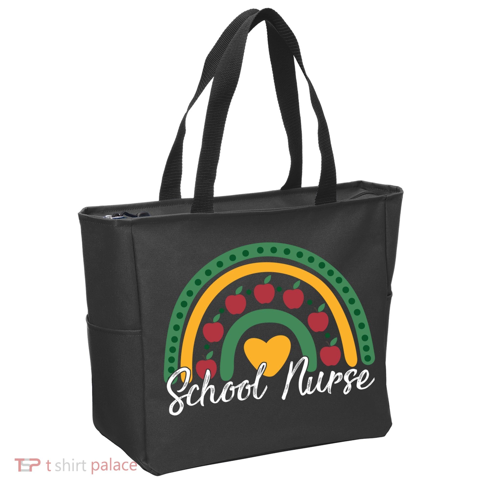 School Nurse Apple Rainbow Heart Tote Bag