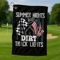 Summer Nights And Dirt Track Lights Sprint Car Racing Golf Towel thumb 1