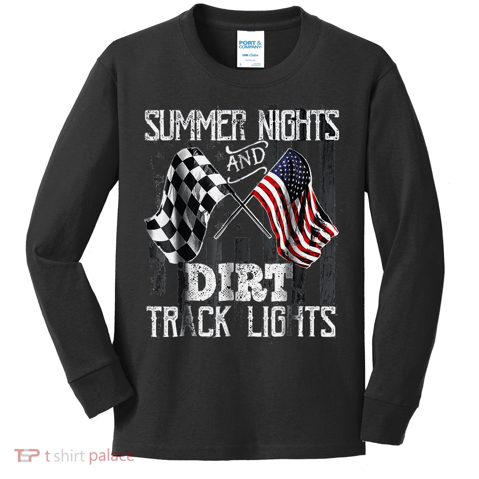 Summer Nights And Dirt Track Lights Sprint Car Racing Kids Long Sleeve Shirt