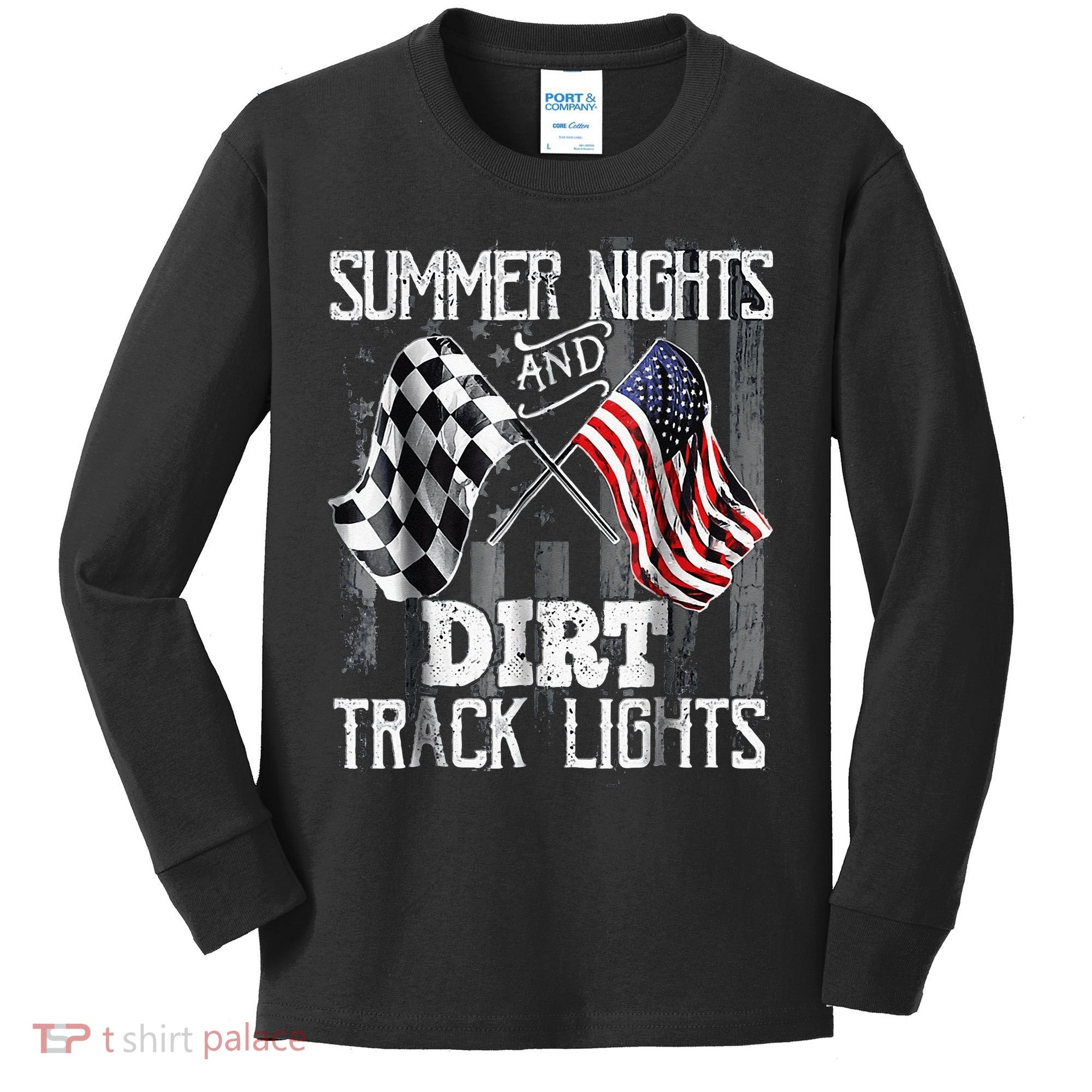 Summer Nights And Dirt Track Lights Sprint Car Racing Kids Long Sleeve Shirt