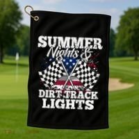 Summer Nights And Dirt Track Lights Racing Driver Funny Gift Cute Gift Golf Towel thumb 1