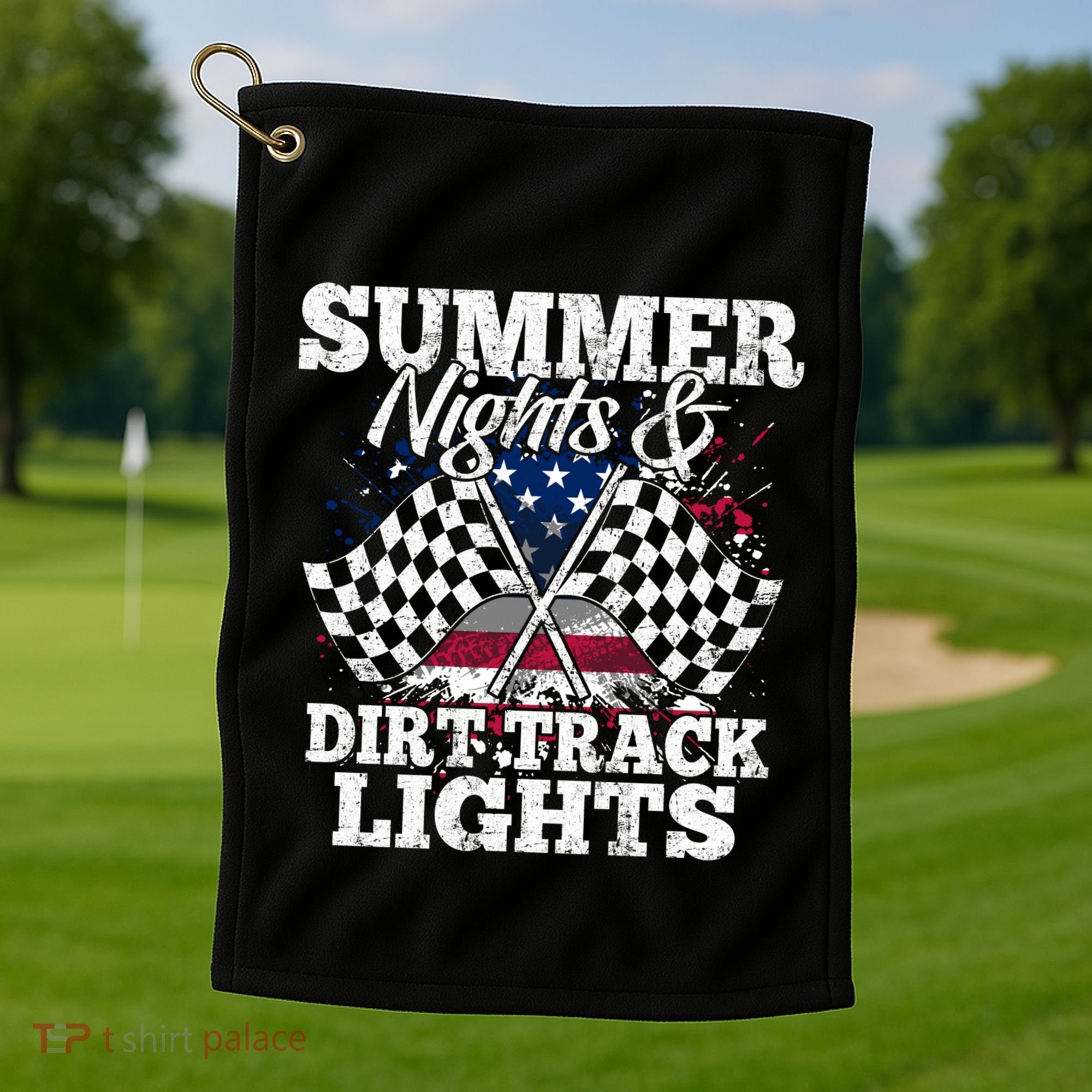 Summer Nights And Dirt Track Lights Racing Driver Funny Gift Cute Gift Golf Towel