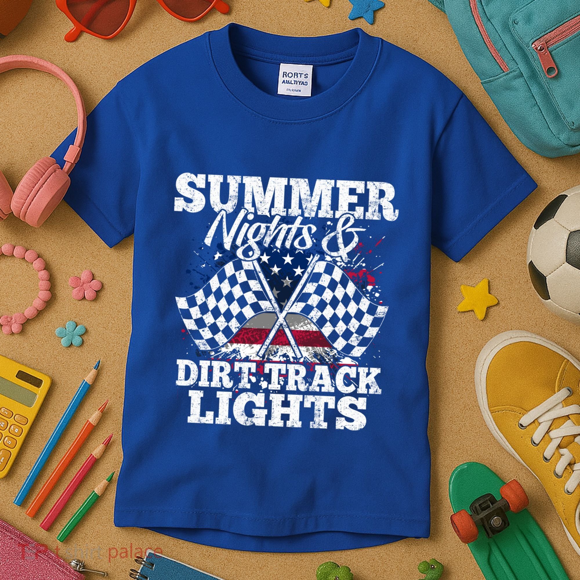 Summer Nights And Dirt Track Lights Racing Driver Funny Gift Cute Gift Kids T-Shirt