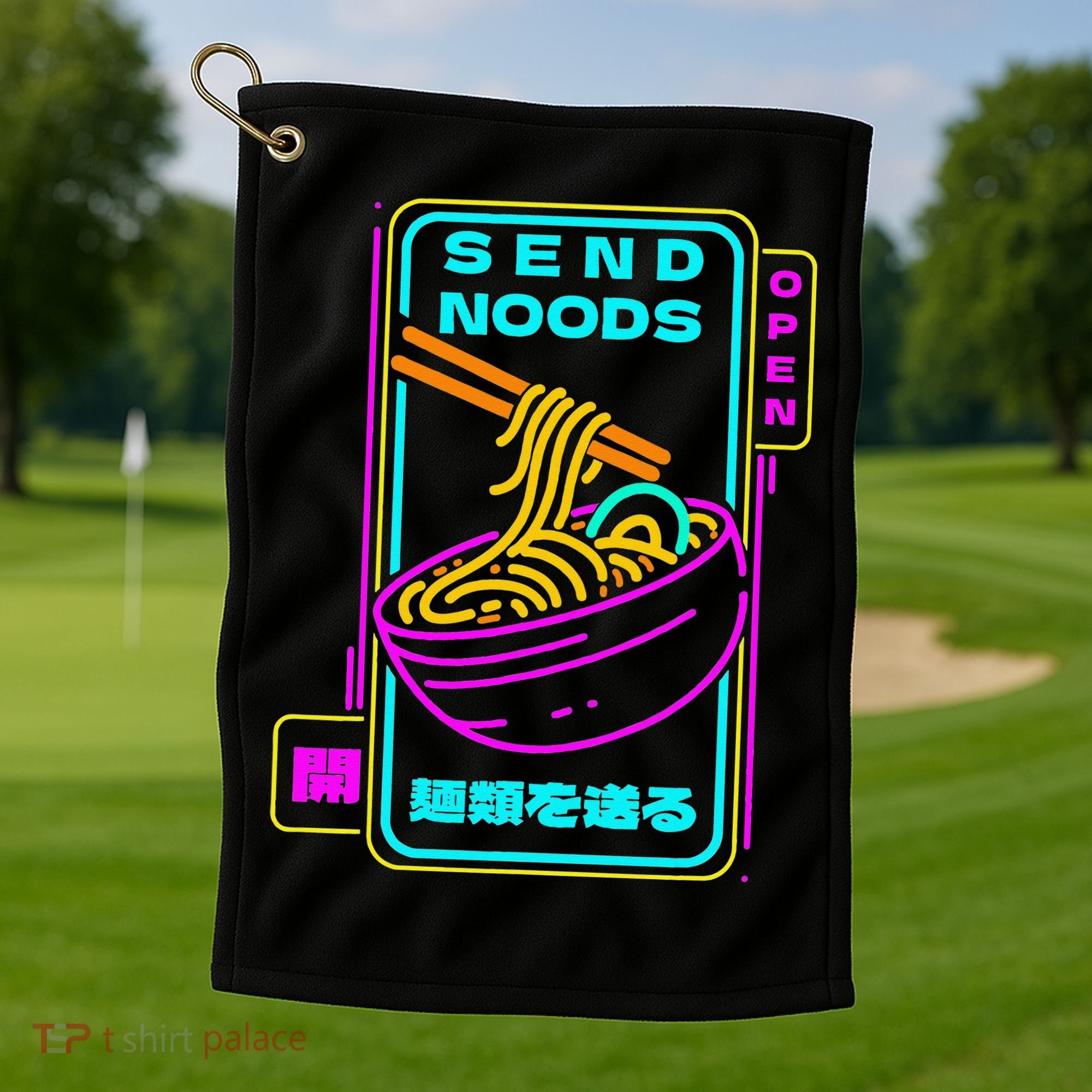Send Noodle Bowl Funny Ra Noods Anime Japan Neon Glow Tee Golf Towel