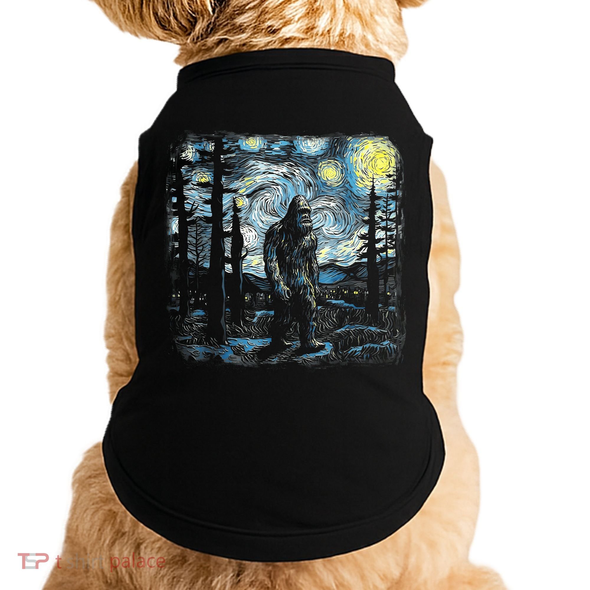Starry Night Bigfoot Funny Sasquatch Van Gogh Doggie Tank