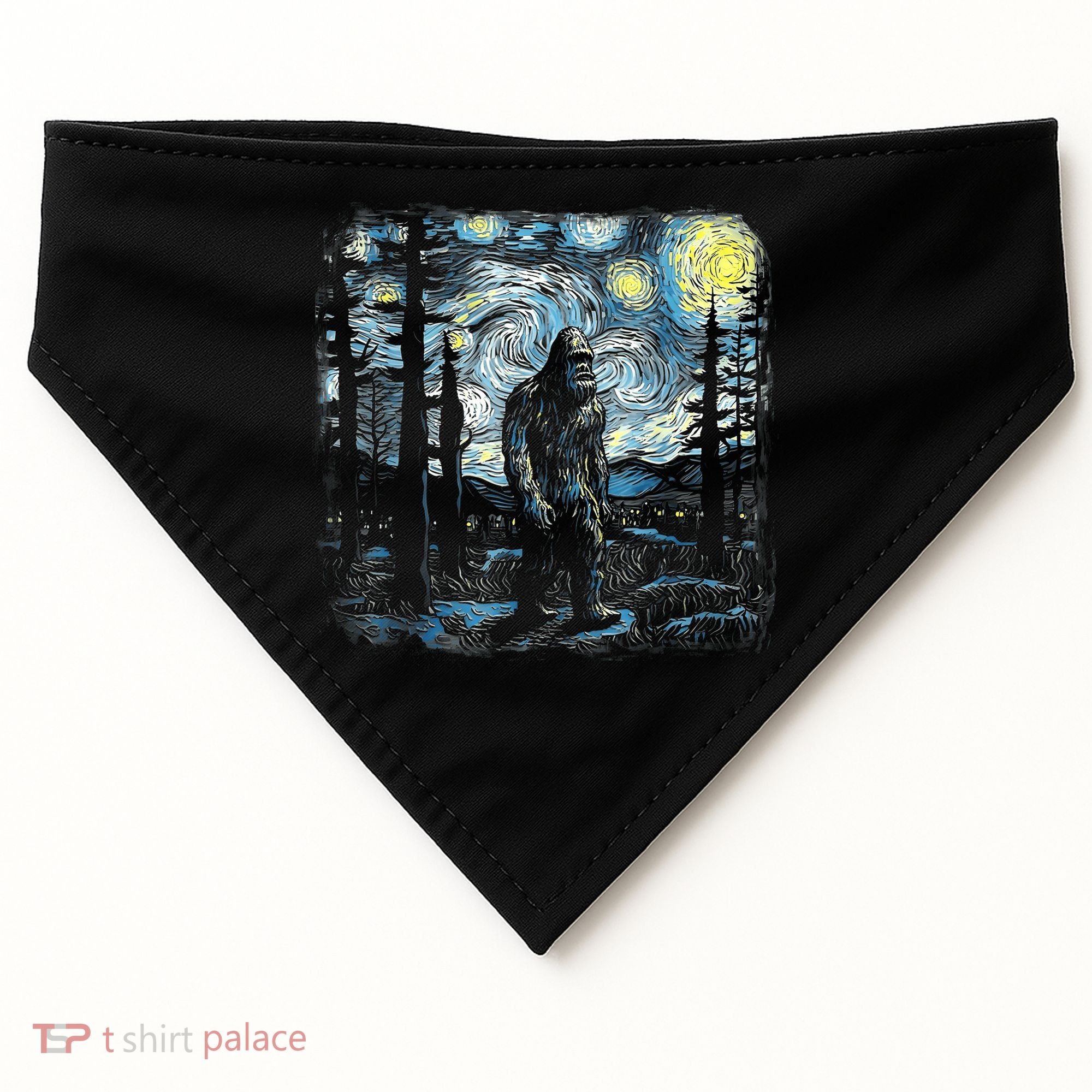 Starry Night Bigfoot Funny Sasquatch Van Gogh USA-Made Doggie Bandana