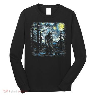 Starry Night Bigfoot Funny Sasquatch Van Gogh Long Sleeve Shirt