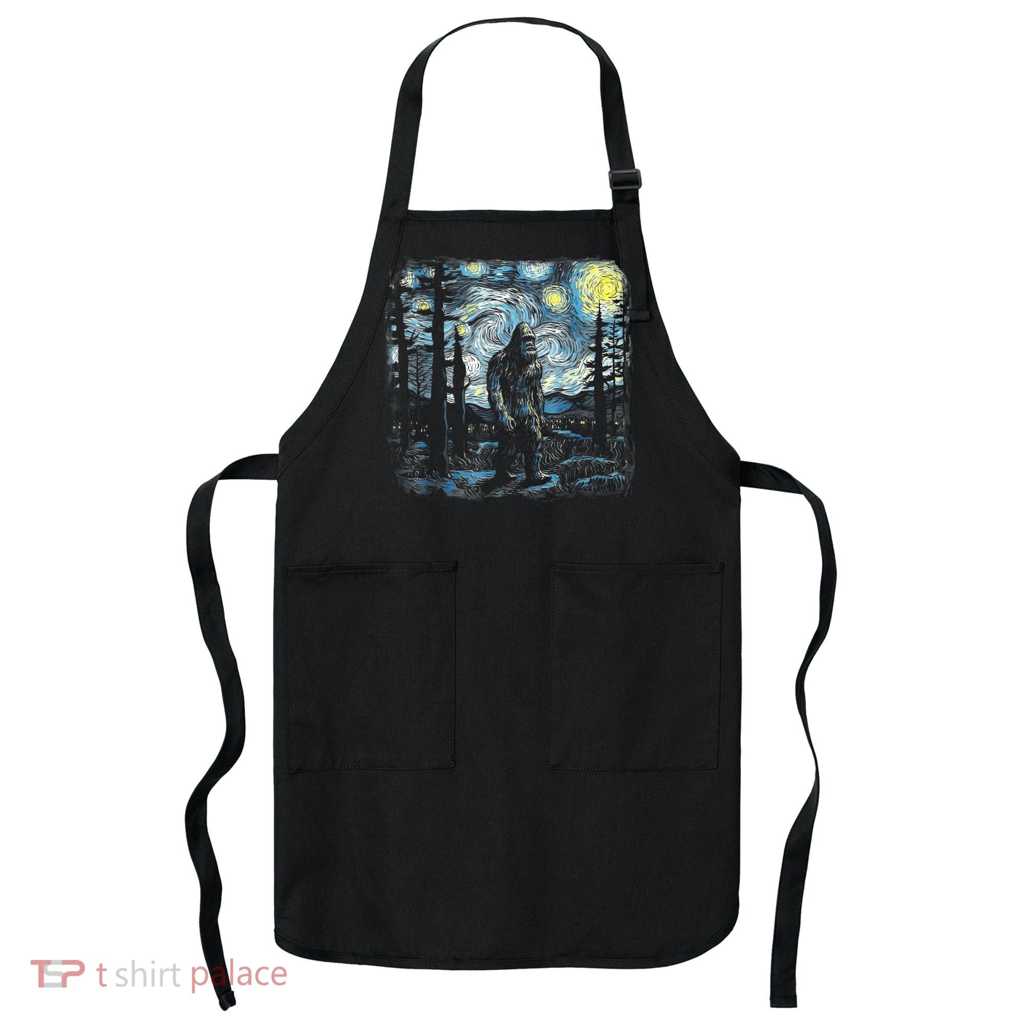 Starry Night Bigfoot Funny Sasquatch Van Gogh Apron