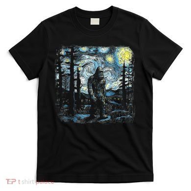 Starry Night Bigfoot Funny Sasquatch Van Gogh T-Shirt