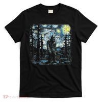Starry Night Bigfoot Funny Sasquatch Van Gogh T-Shirt thumb 0
