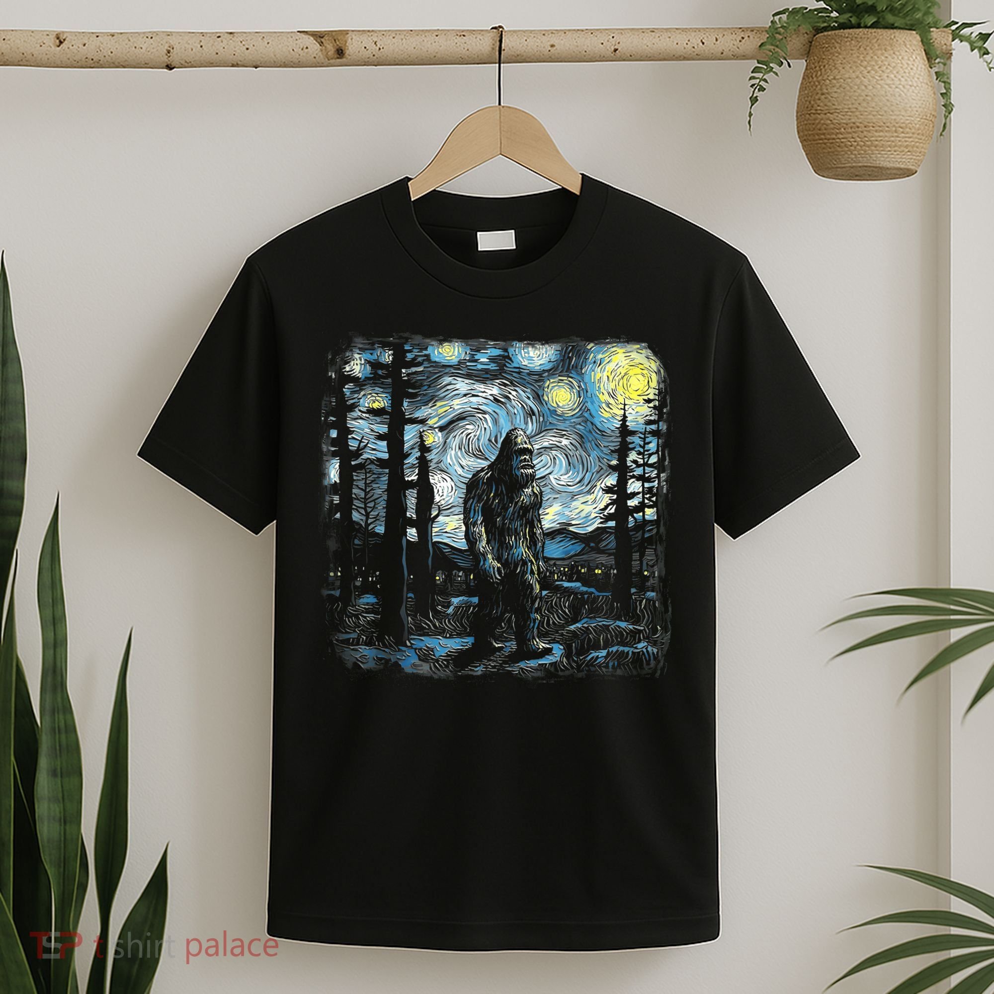 Starry Night Bigfoot Funny Sasquatch Van Gogh T-Shirt