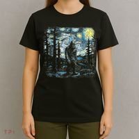 Starry Night Bigfoot Funny Sasquatch Van Gogh T-Shirt thumb 4