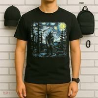 Starry Night Bigfoot Funny Sasquatch Van Gogh T-Shirt thumb 6