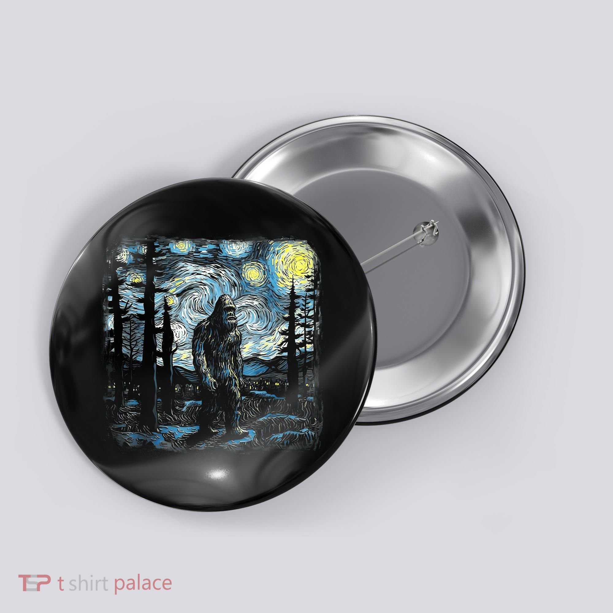 Starry Night Bigfoot Funny Sasquatch Van Gogh Button